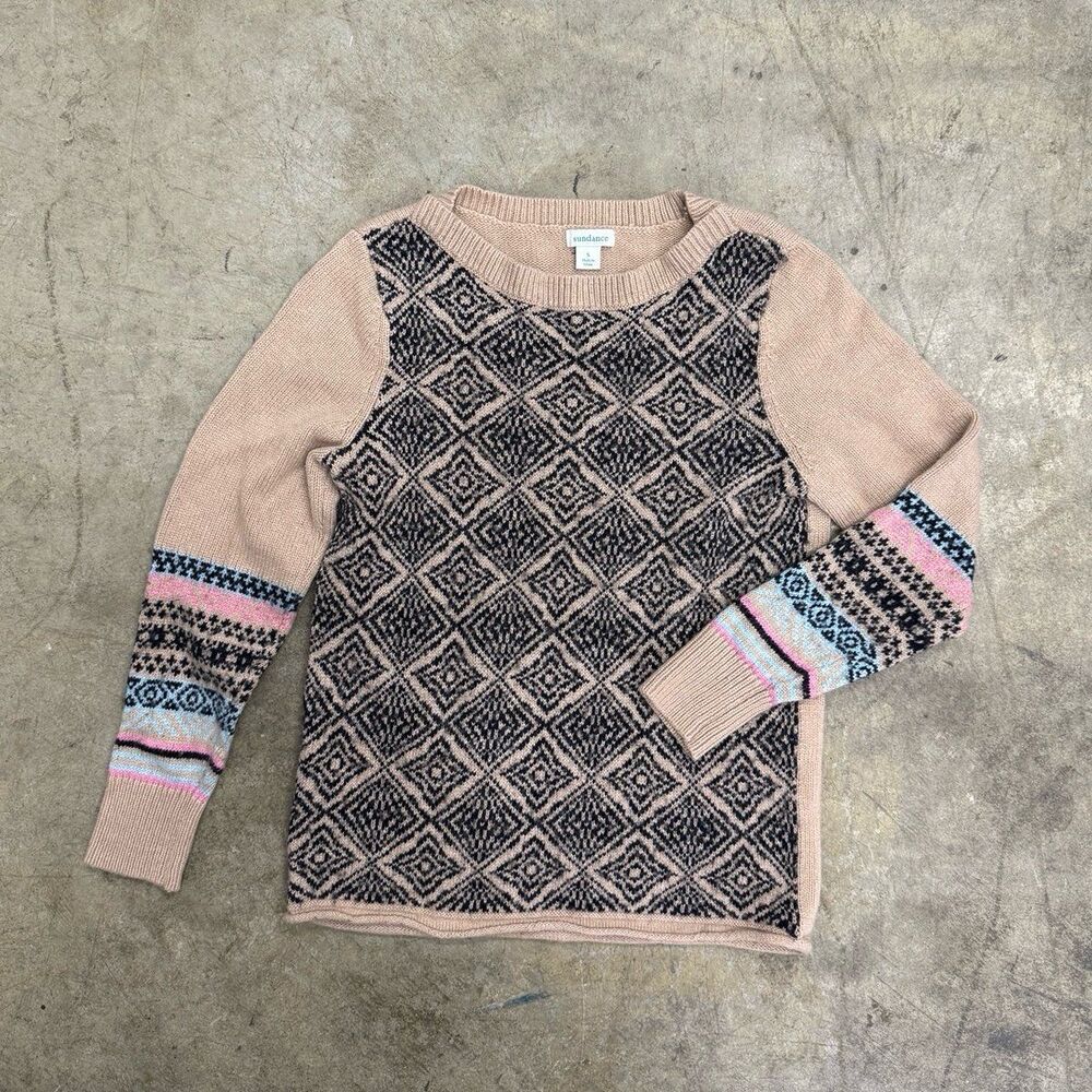 Sundance cashmere Lambswool blend patterned knit sweater
